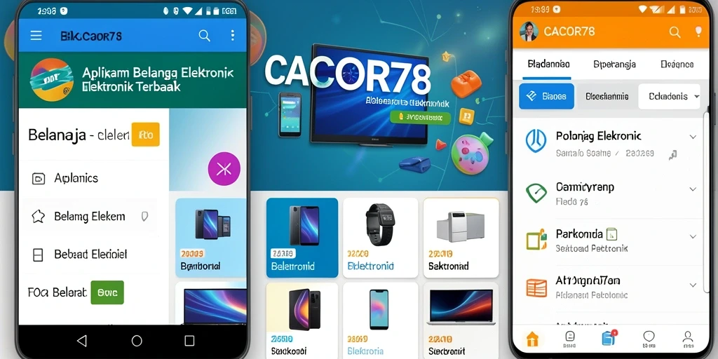 Antarmuka utama CACOR78 menampilkan kategori produk elektronik dan penawaran menarik.